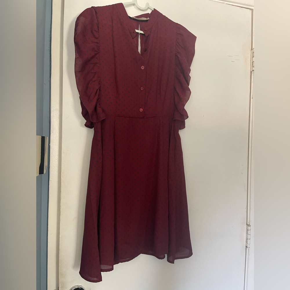 Burgundy and blue dot dress